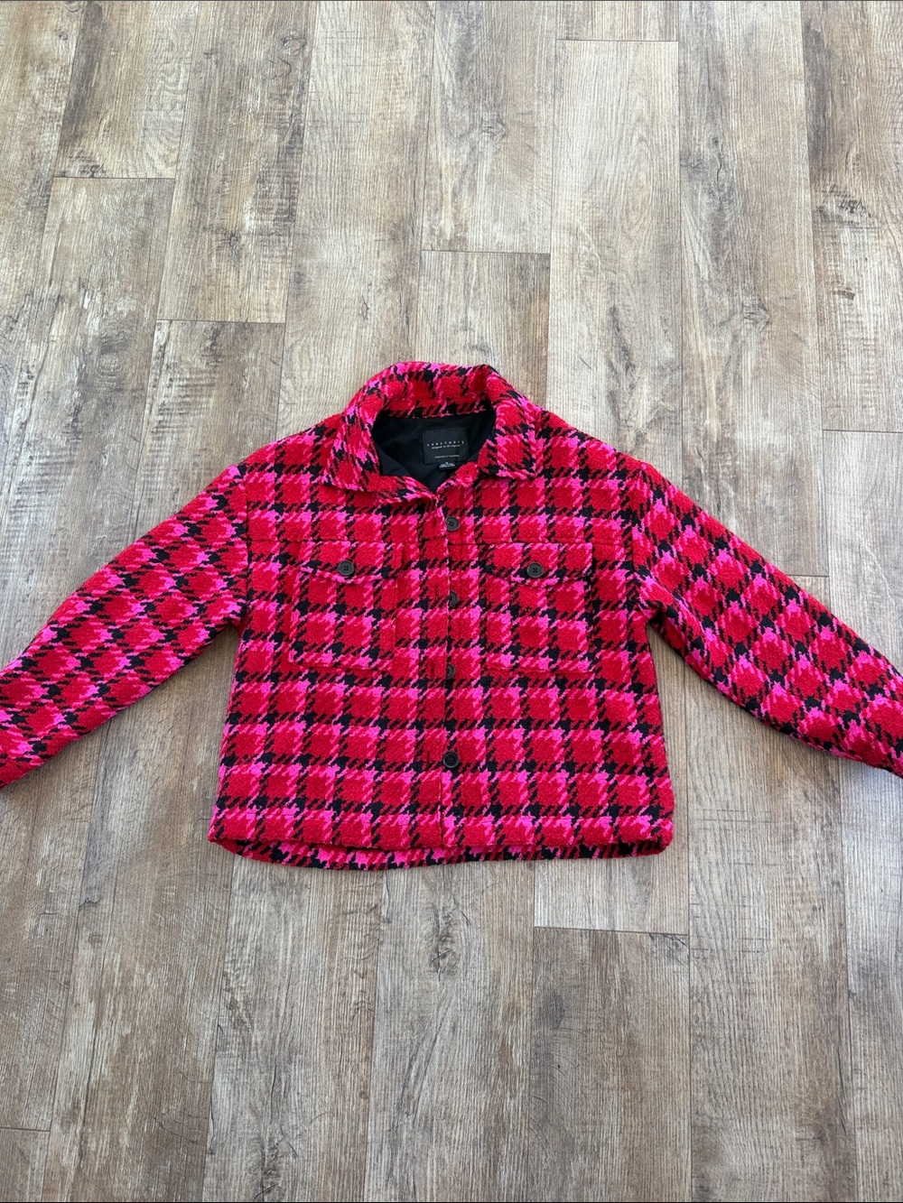 Sanctuary Pink, Red and Black Plaid Cropped Jacket